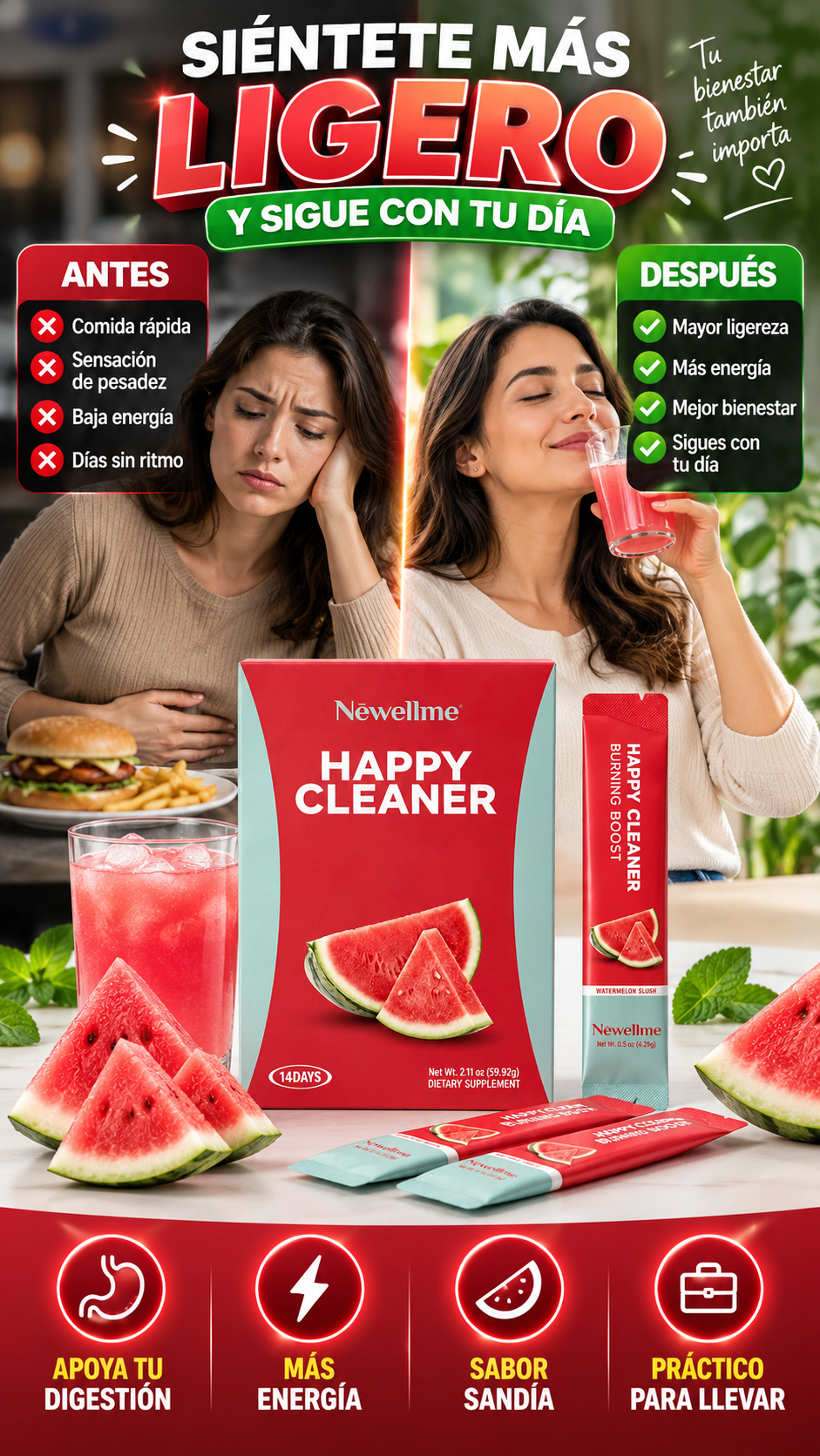 Bebida en Polvo Happy Cleaner Newellme — Apoya una rutina más ligera
