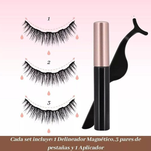 Kit De 3 Pares De Pestañas Postizas Magnéticas Y Delineador de Ojos
