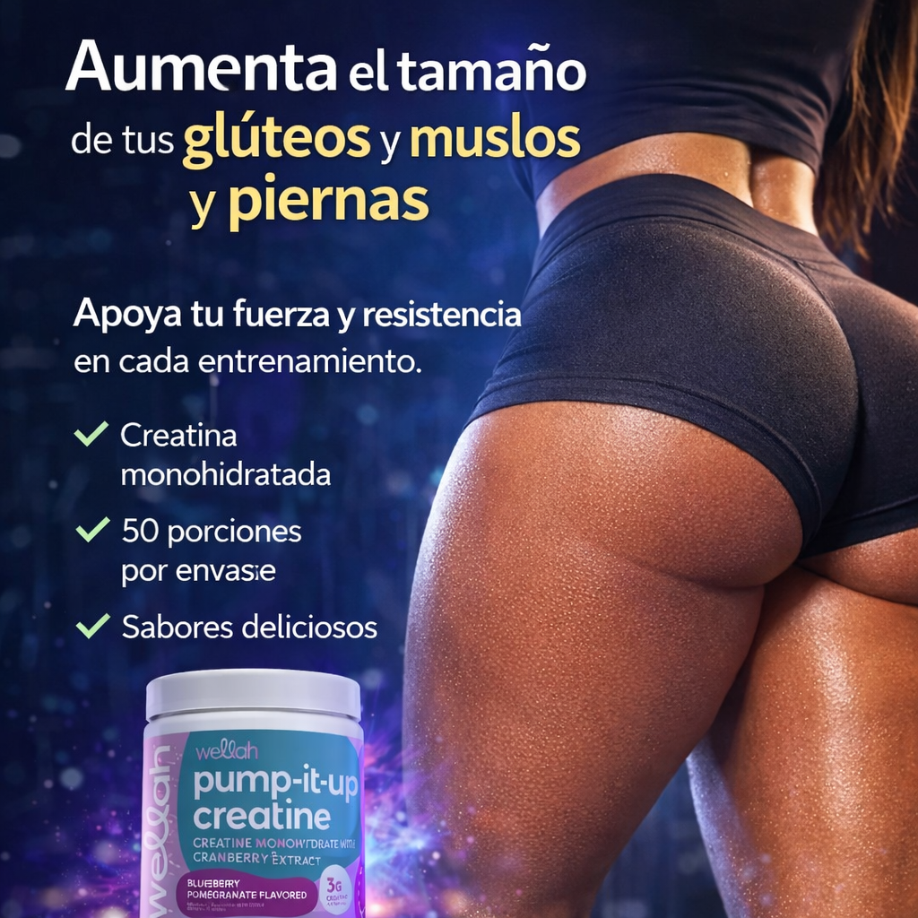 Wellah Pump-It-Up Creatine- apoyar la masa muscular, la resistencia y la recuperación rápida.