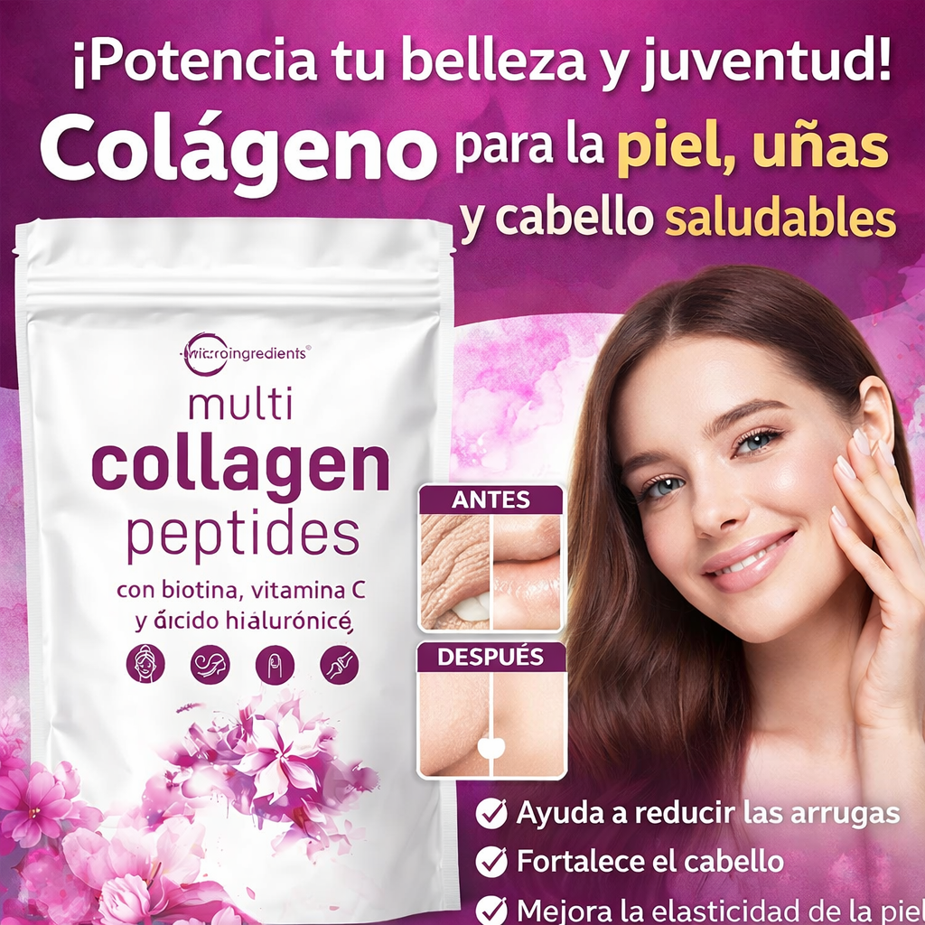 Péptidos Multicolágeno - revitaliza tu piel, fortalece uñas y cabello, y apoya la salud de articulaciones y huesos