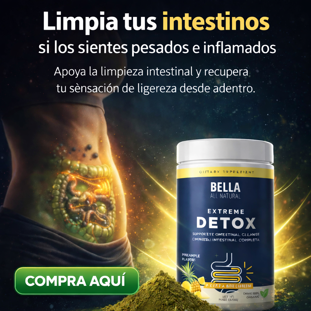 Bella All Natural Extreme Detox Powder -suplemento de limpieza intestinal con sabor a piña.
