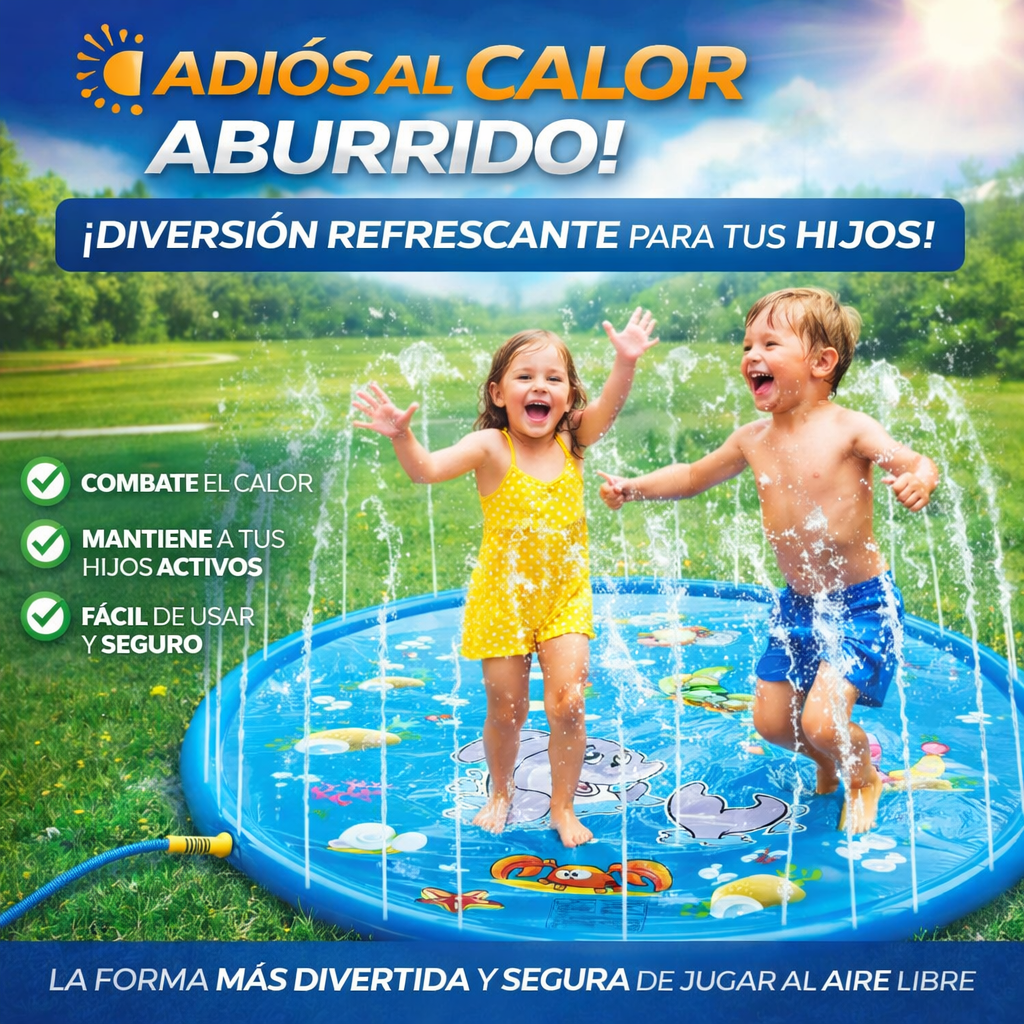 alfombra de juegos acuáticos inflable tipo "splash pad" para niños.