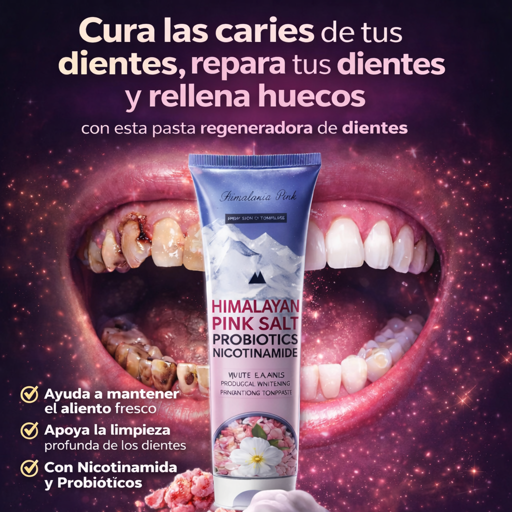 Pasta de dientes de Sal rosa del Himalaya con Probióticos y Niacinamida.