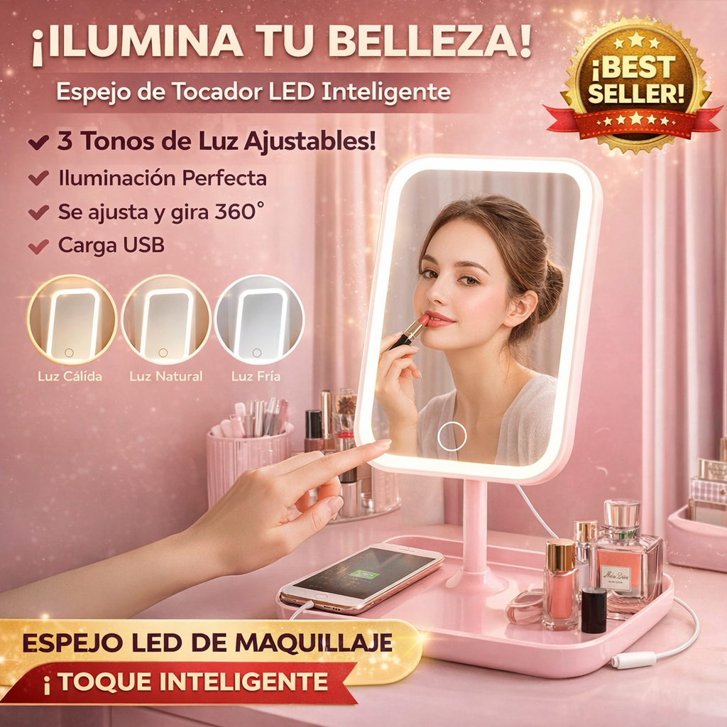 Espejo de tocador LED inteligente ajustable