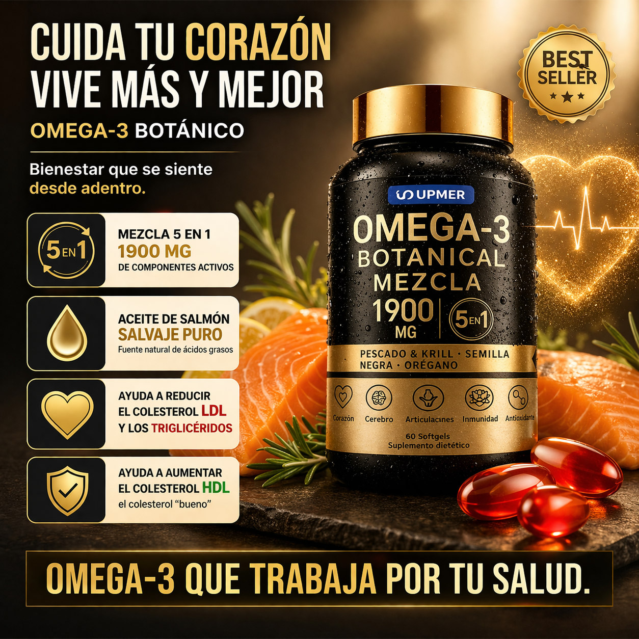 Omega-3 Botanical Mezcla-mejorar la salud cardiovascular y el bienestar general.