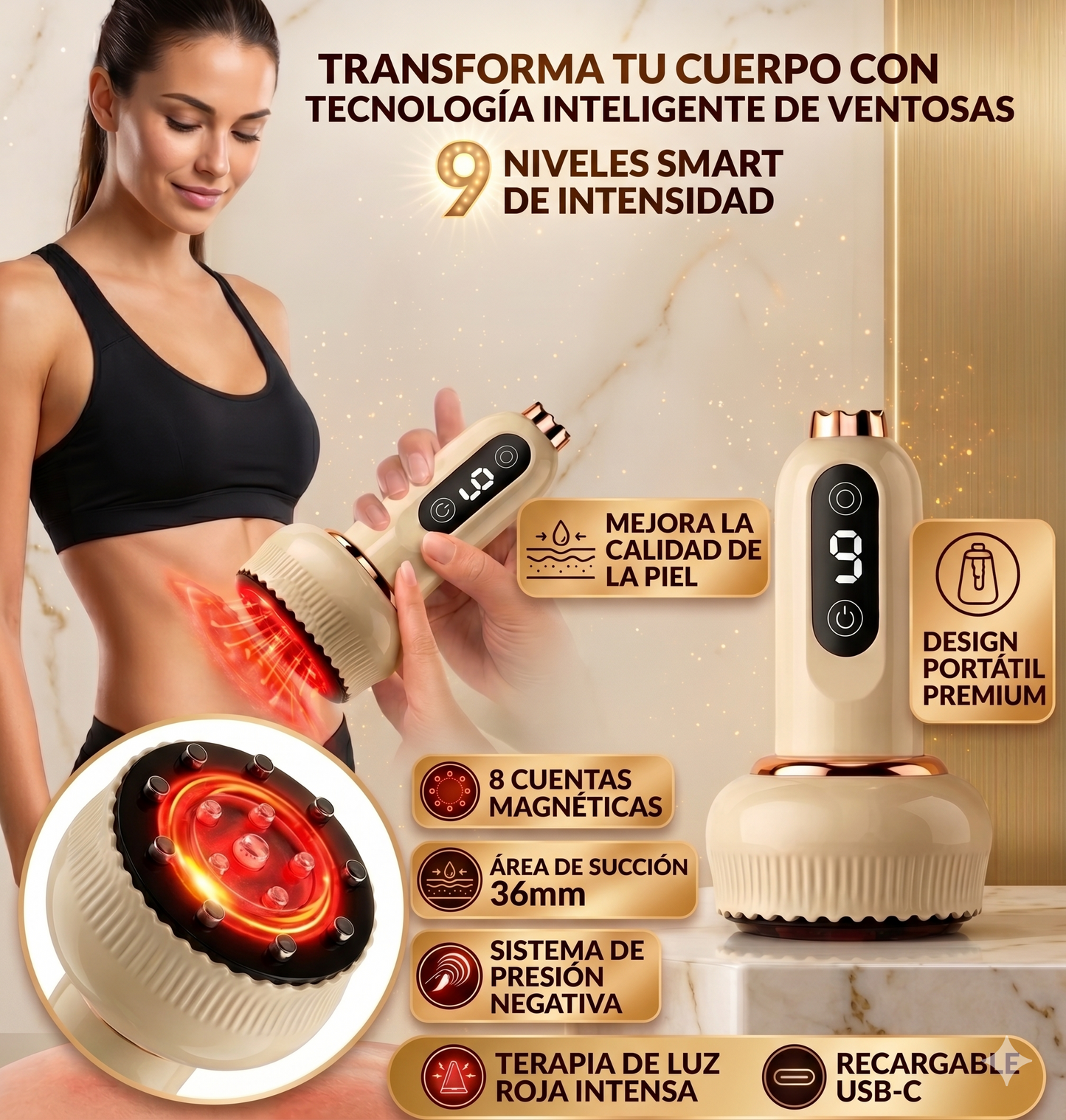 Masajeador Eléctrico con Ventosas | Alivio de Dolor Muscular y Celulitis | Portátil y Recargable