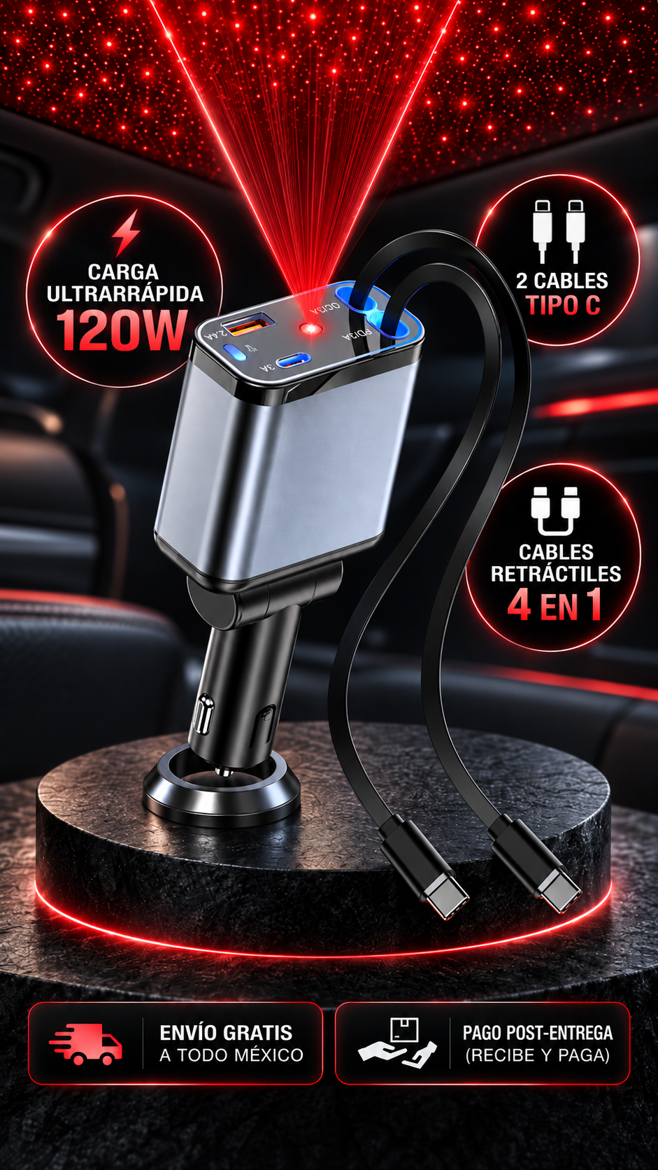 Cargador 4 en 1 con Carga Ultrarrápida de 120W y Proyector Estelar