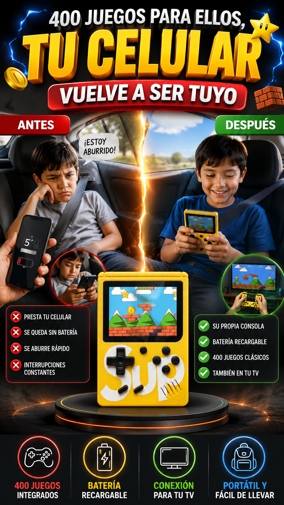 Consola Portátil Game Box con 400 Juegos— Entretenimiento sin prestar tu celular