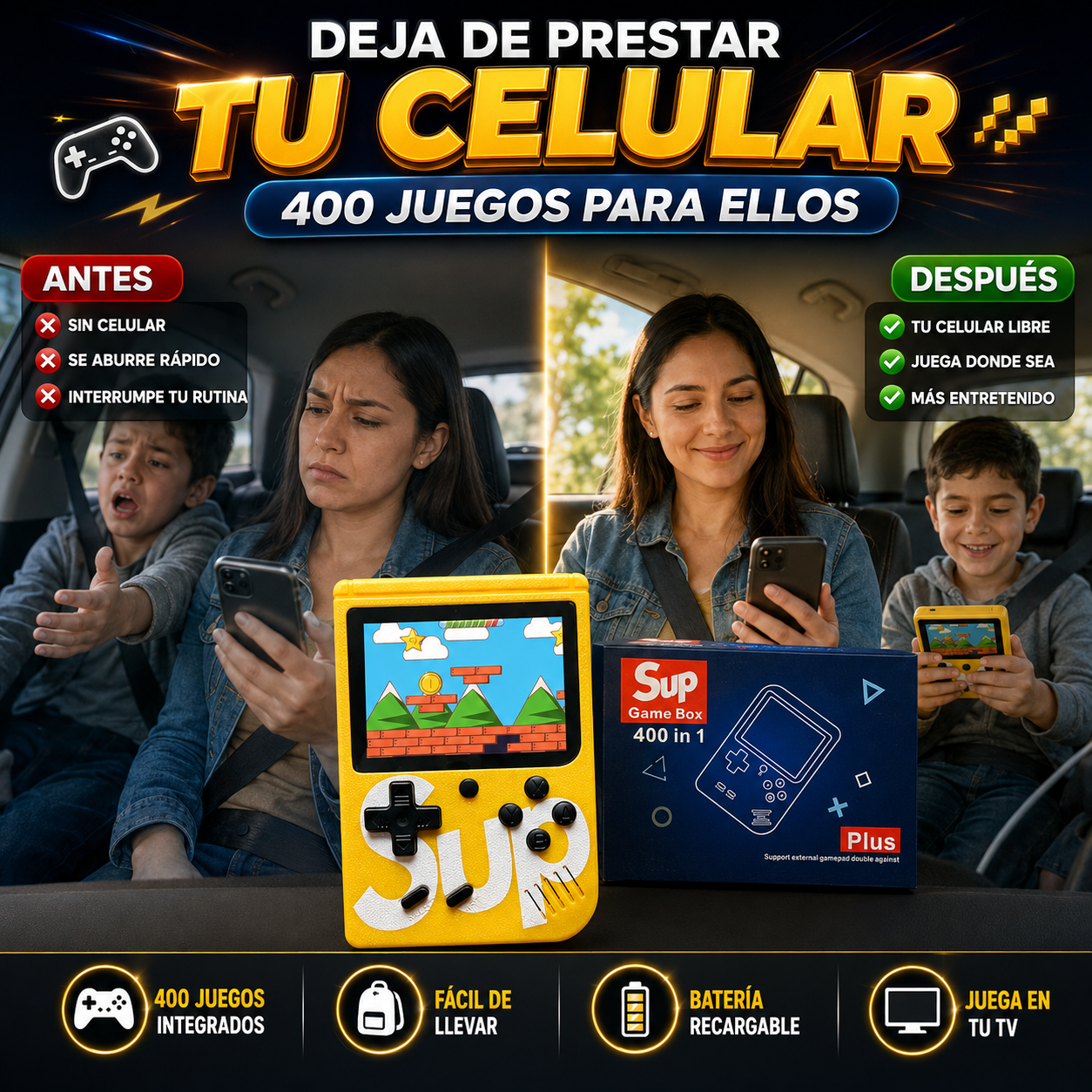 Consola Portátil Game Box con 400 Juegos— Entretenimiento sin prestar tu celular