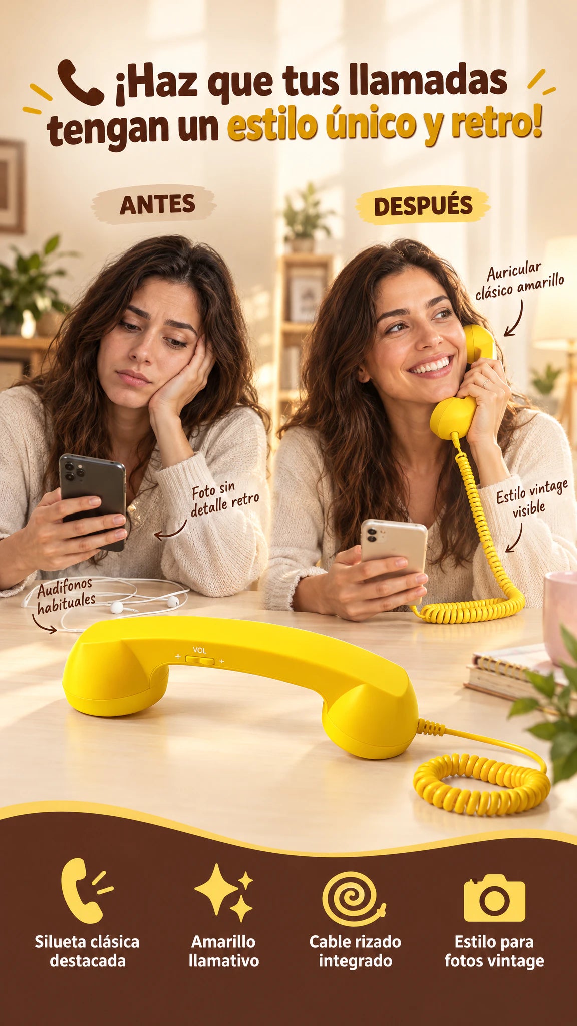 Auricular Telefónico Retro USB-C — Dale un estilo vintage a tus llamadas