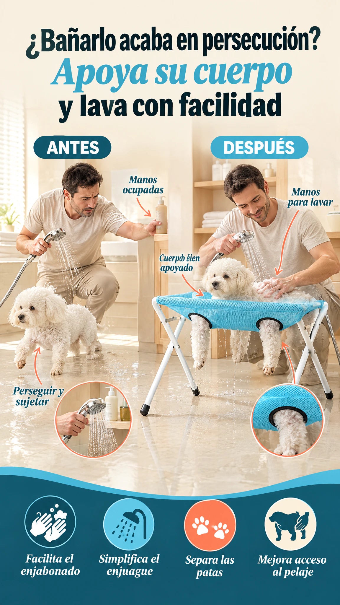Silla tipo hamaca para bañar perros — Apoya su cuerpo mientras enjabonas y enjuagas con facilidad