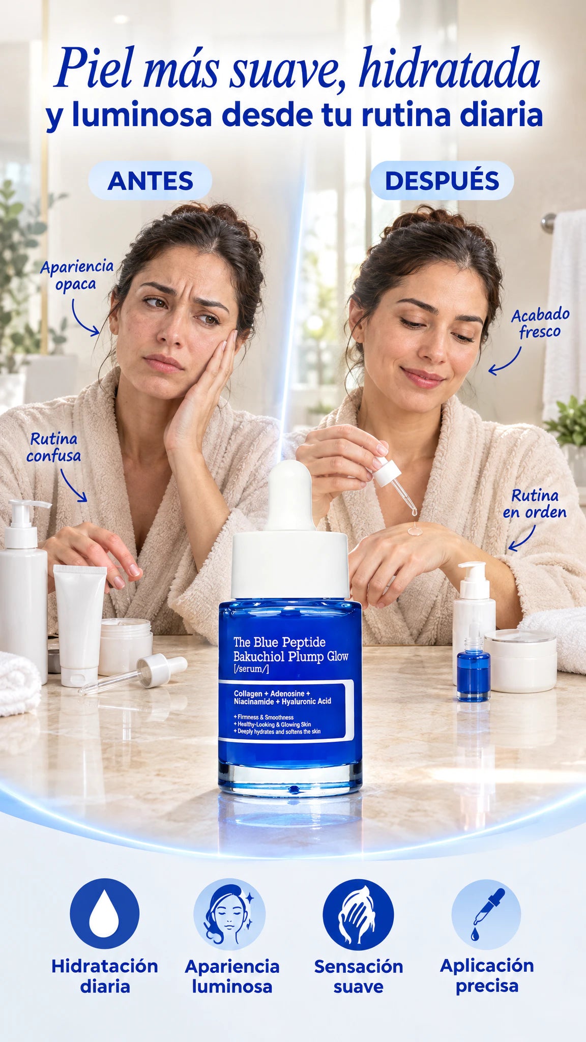 Sérum Facial de Péptidos de Cobre Azul + Bakuchiol — Ayuda a mantener una piel hidratada, suave y luminosa