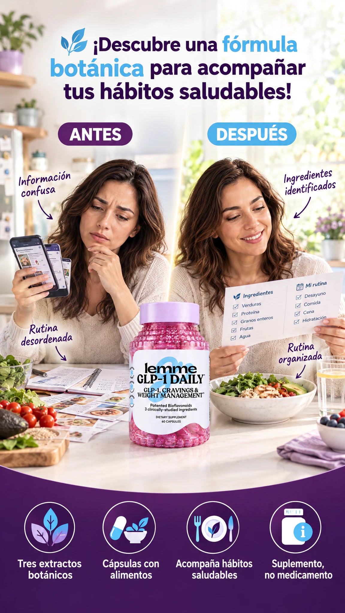 Lemme Reset GLP-1 Daily, suplemento botánico — Tres extractos botánicos para acompañar tus hábitos saludables