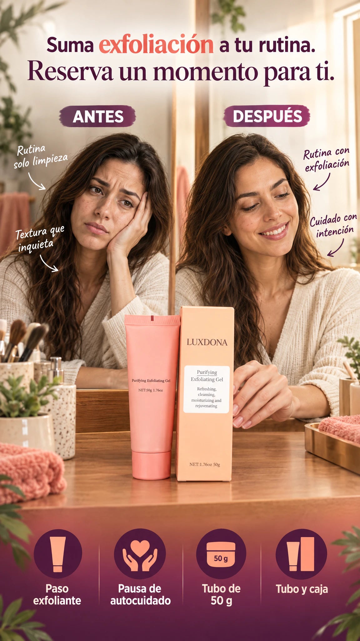 Gel exfoliante purificante LUXDONA — Suma exfoliación a tu rutina y reserva un momento para ti