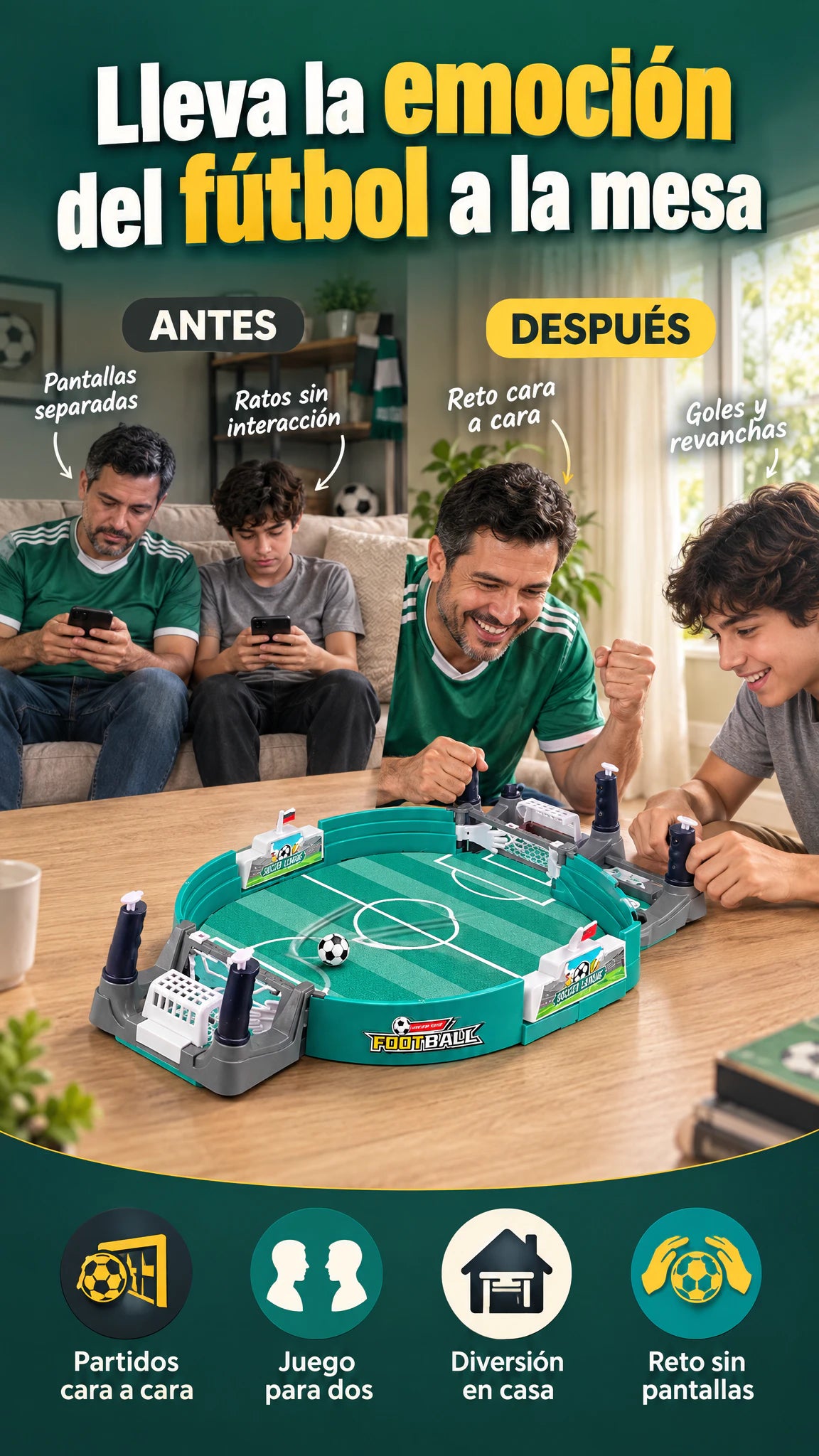 Futbolín de mesa para 2 jugadores — Lleva la emoción del fútbol a cada reto familiar