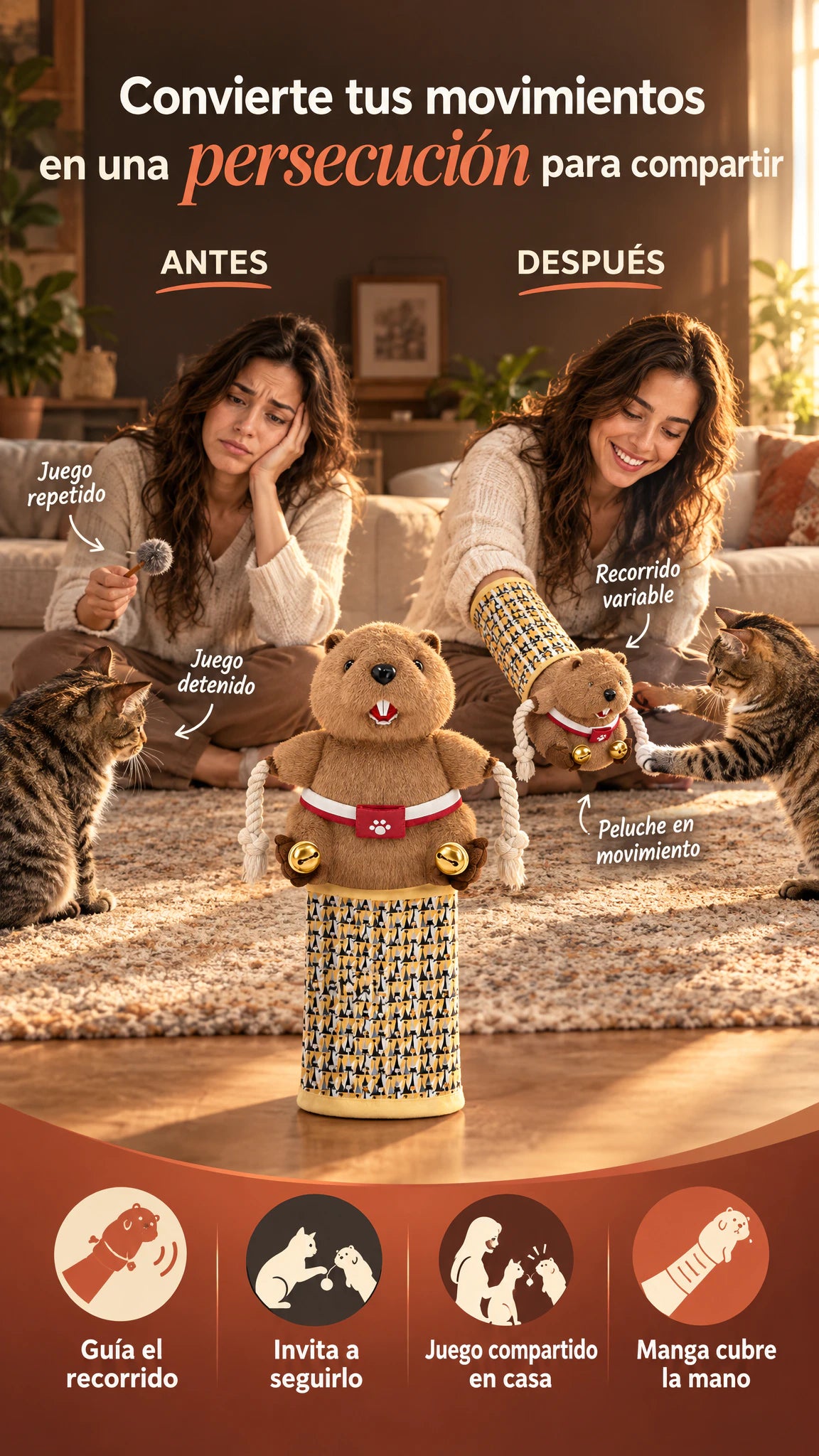 Guante títere interactivo para gatos — Convierte tus movimientos en un juego para compartir