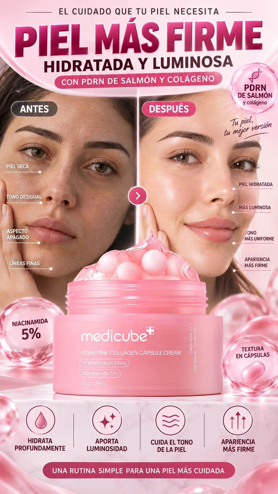 Crema Facial en Cápsulas con PDRN de Salmón y Colágeno — Hidratación, luminosidad y apariencia firme