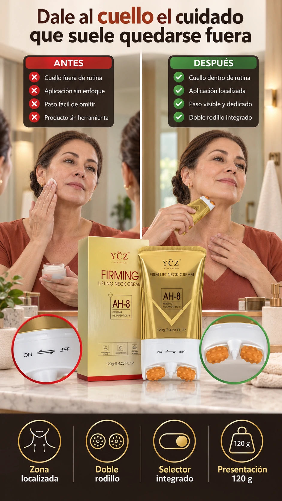 Crema YCZ AH-8 -Reafirmante para Cuello con Doble Rodillo