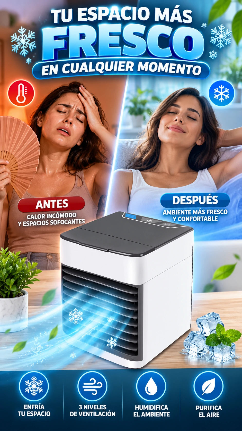 Enfriador de Aire Portátil — Frescura justo donde la necesitas