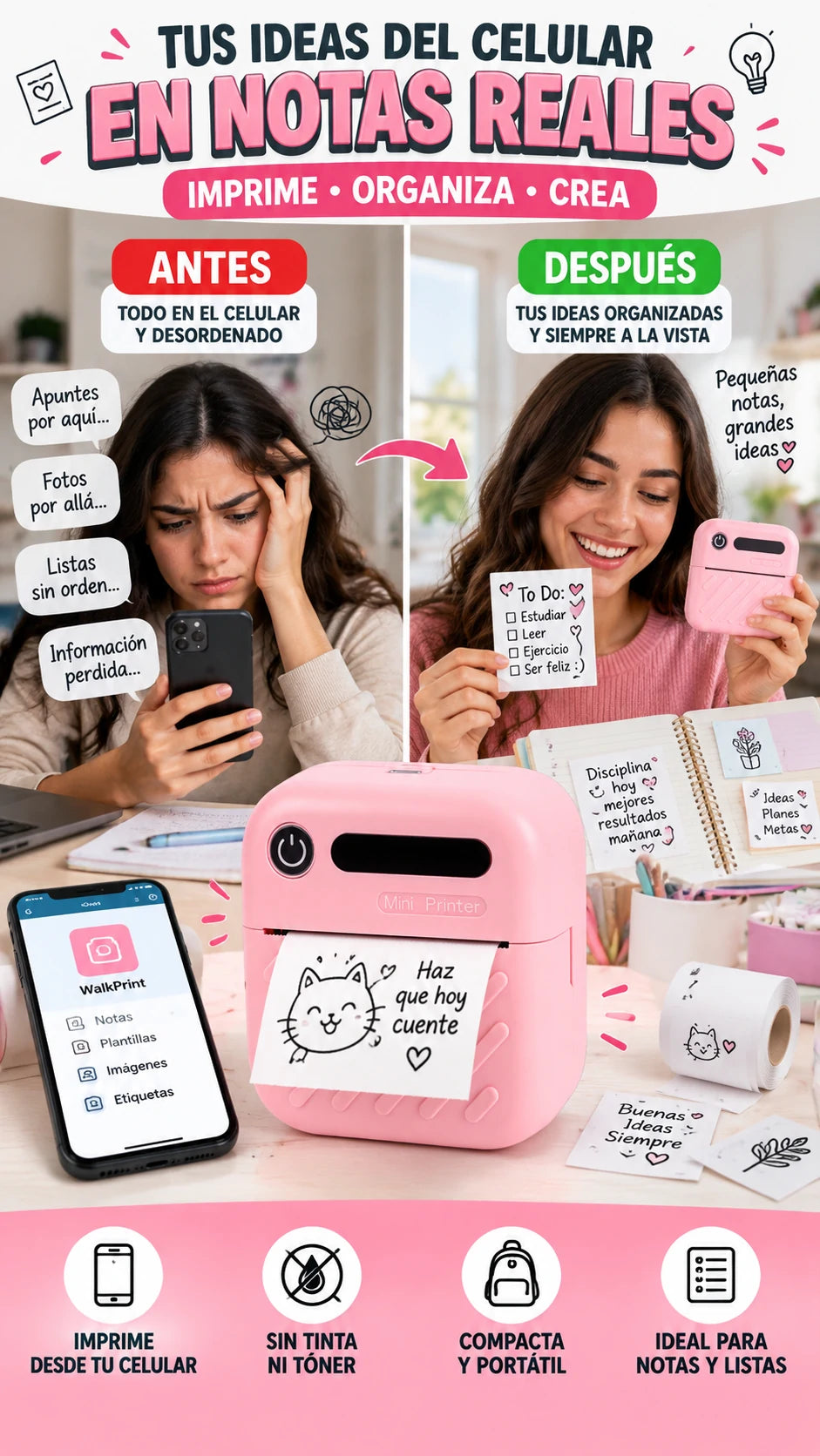 Mini Impresora Térmica Portátil — Organiza tus ideas desde el celular