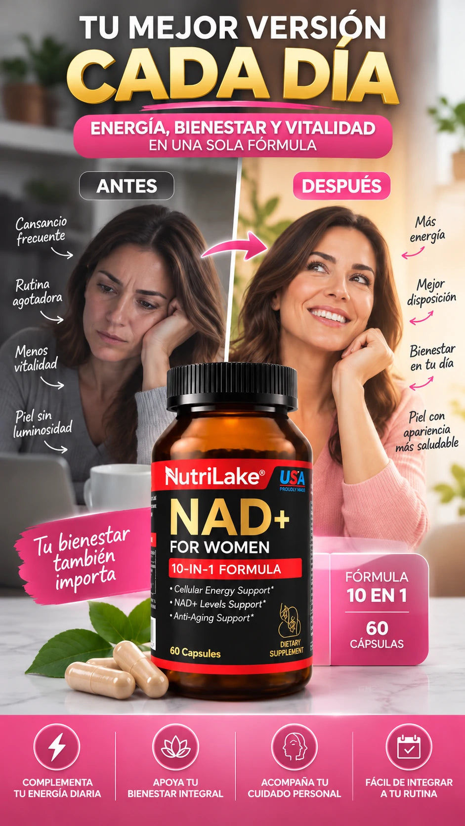 Suplemento NAD+ para Mujer 10 en 1 — Complementa tu rutina de bienestar