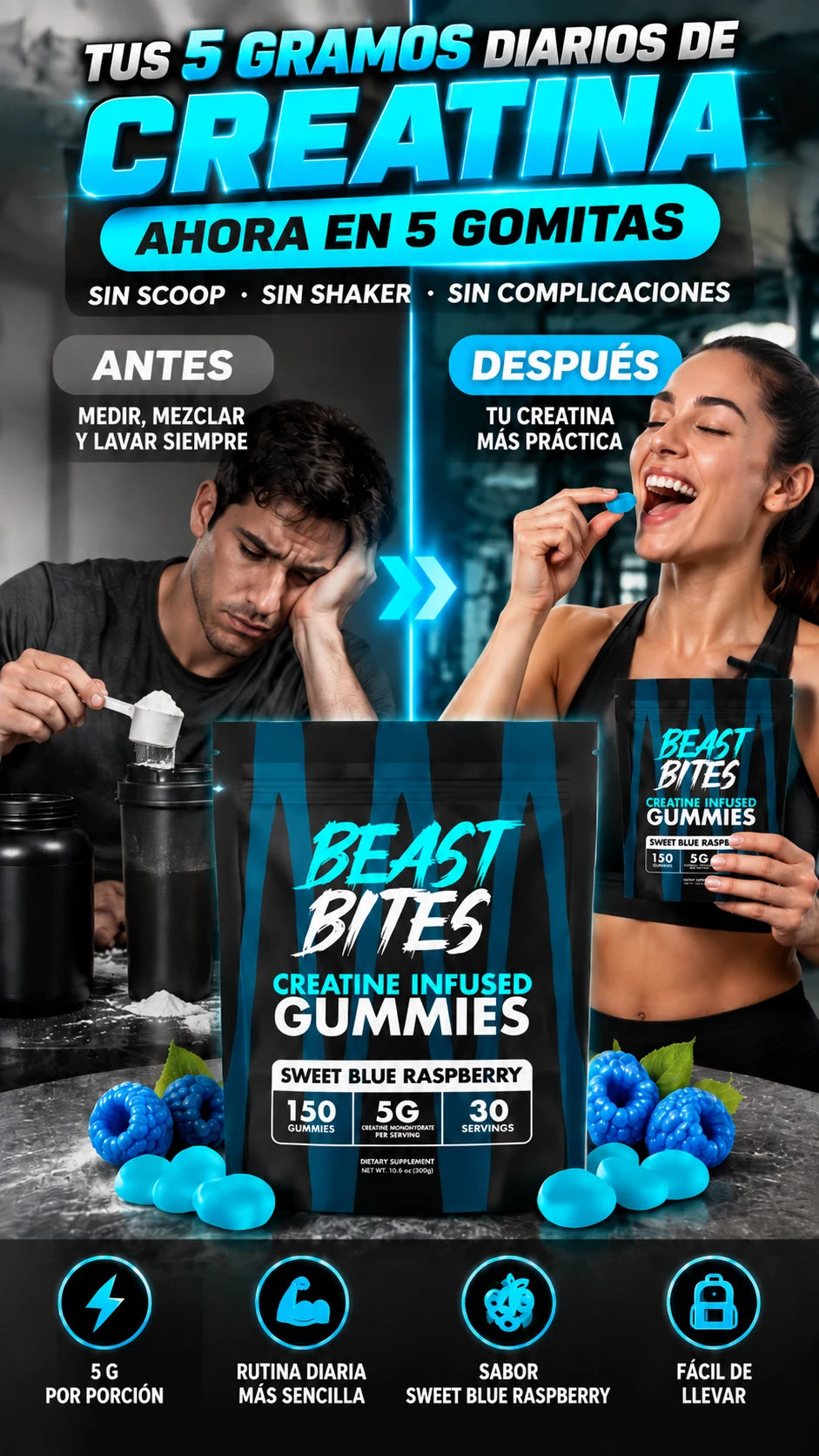 BEAST BITES™ Gomitas de Creatina — Tu rutina diaria más fácil
