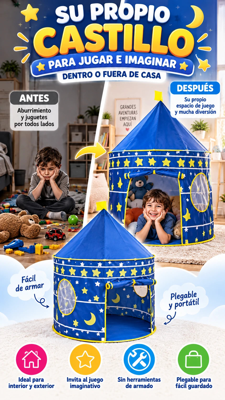 Carpa Infantil Plegable Tipo Castillo — Crea su propio espacio de juego