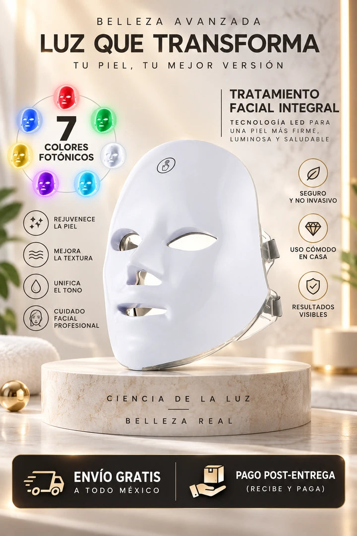Máscara LED facial de 7 colores fotónicos