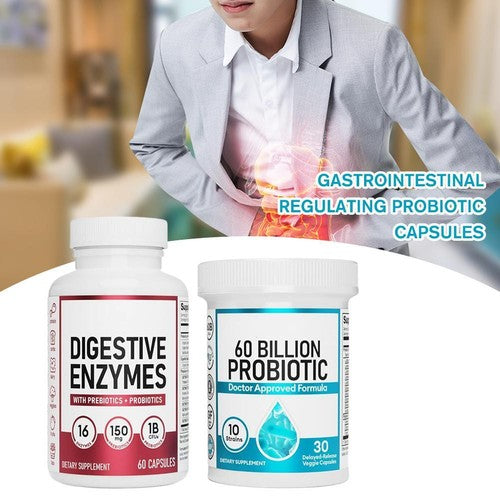 Paquete óptimo de salud intestinal: 60 mil millones de probióticos + enzimas digestivas para comodidad digestiva y apoyo inmunológico