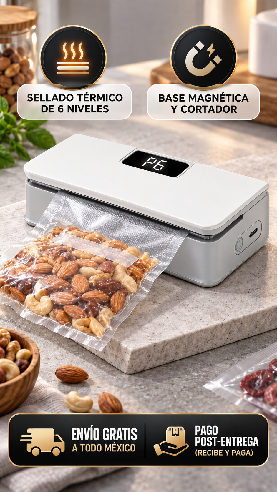 Selladora Magnética Portátil: Mantenga la frescura total de sus alimentos y proteja su dinero