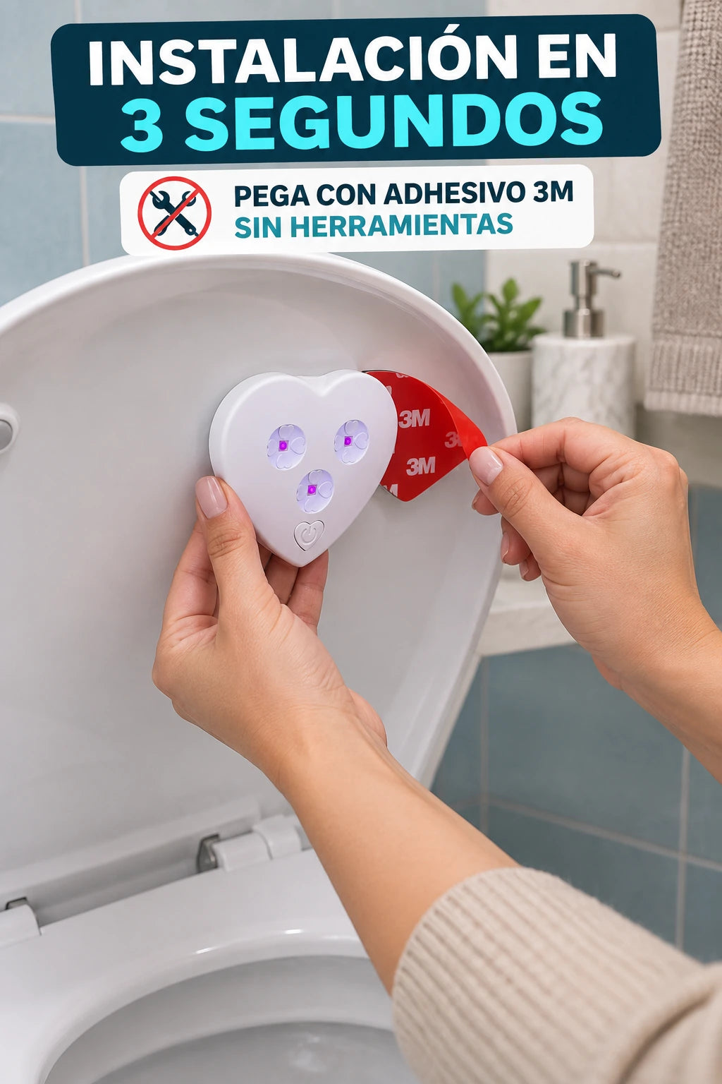 Esterilizador UV para baño - instalación con adhesivo 3M