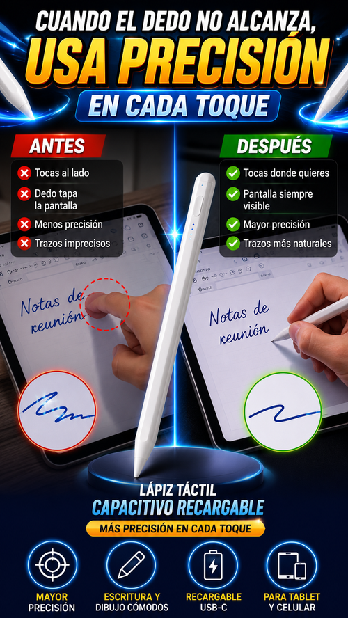 Lápiz Táctil Capacitivo Recargable — Más precisión en cada toque