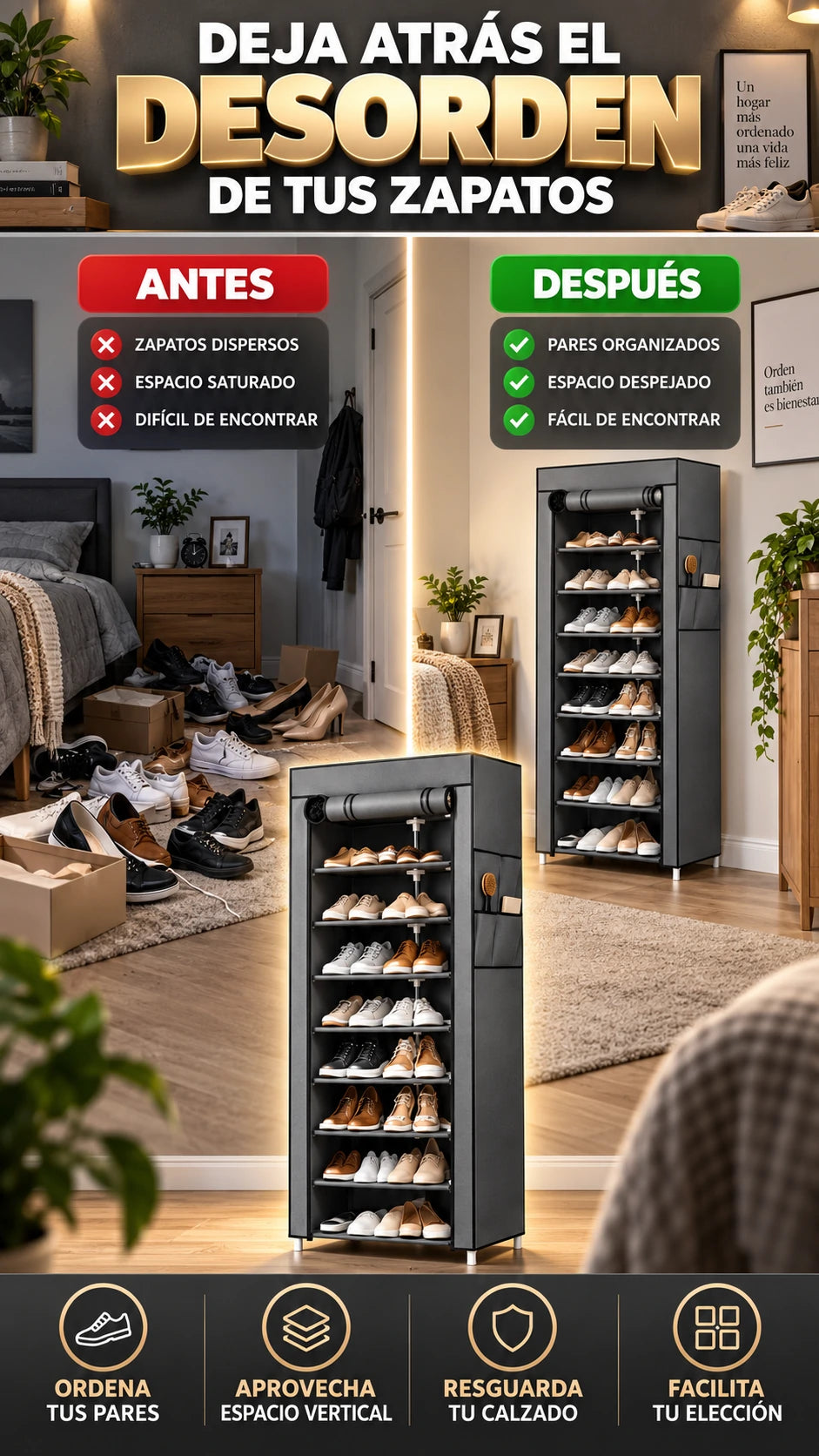 Zapatera de Tela Portátil — Mantén tu calzado ordenado y protegido