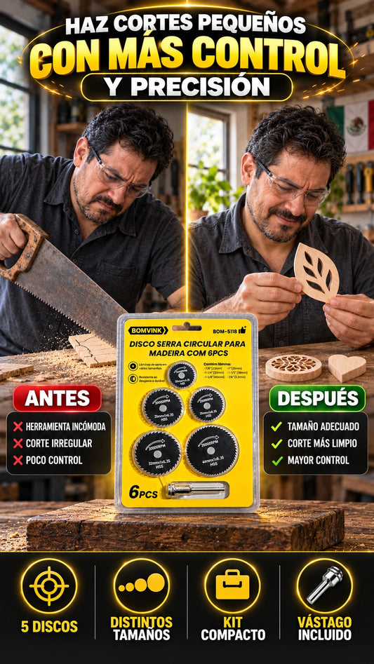 Kit de 5 Discos de Sierra Circular con Vástago — Realiza cortes con precisión