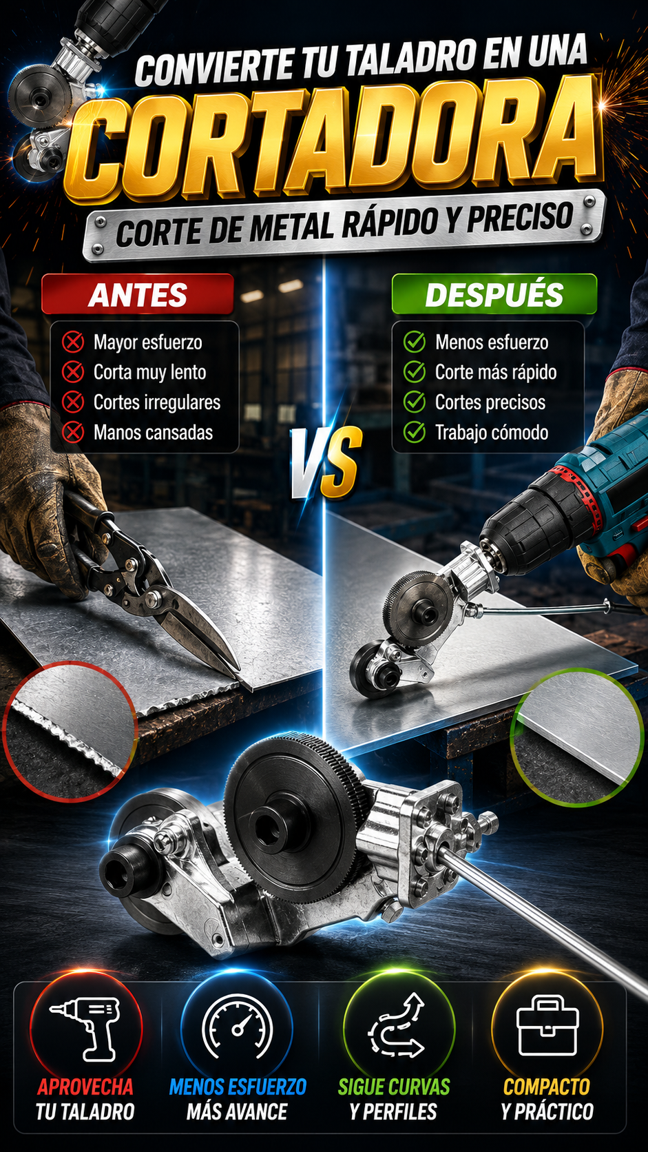 Accesorio Cortador de Metal para Taladro Eléctrico — Convierte tu taladro en cortadora