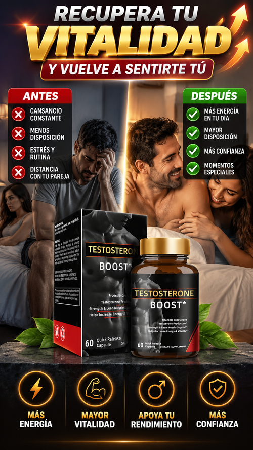 Suplemento Masculino Testosterone Boost 60 Cápsulas — Apoya vitalidad, energía y confianza