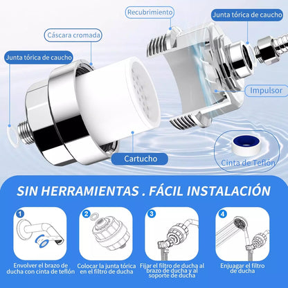 Cabezal de ducha 5 modos + Filtro de agua de 20 etapas