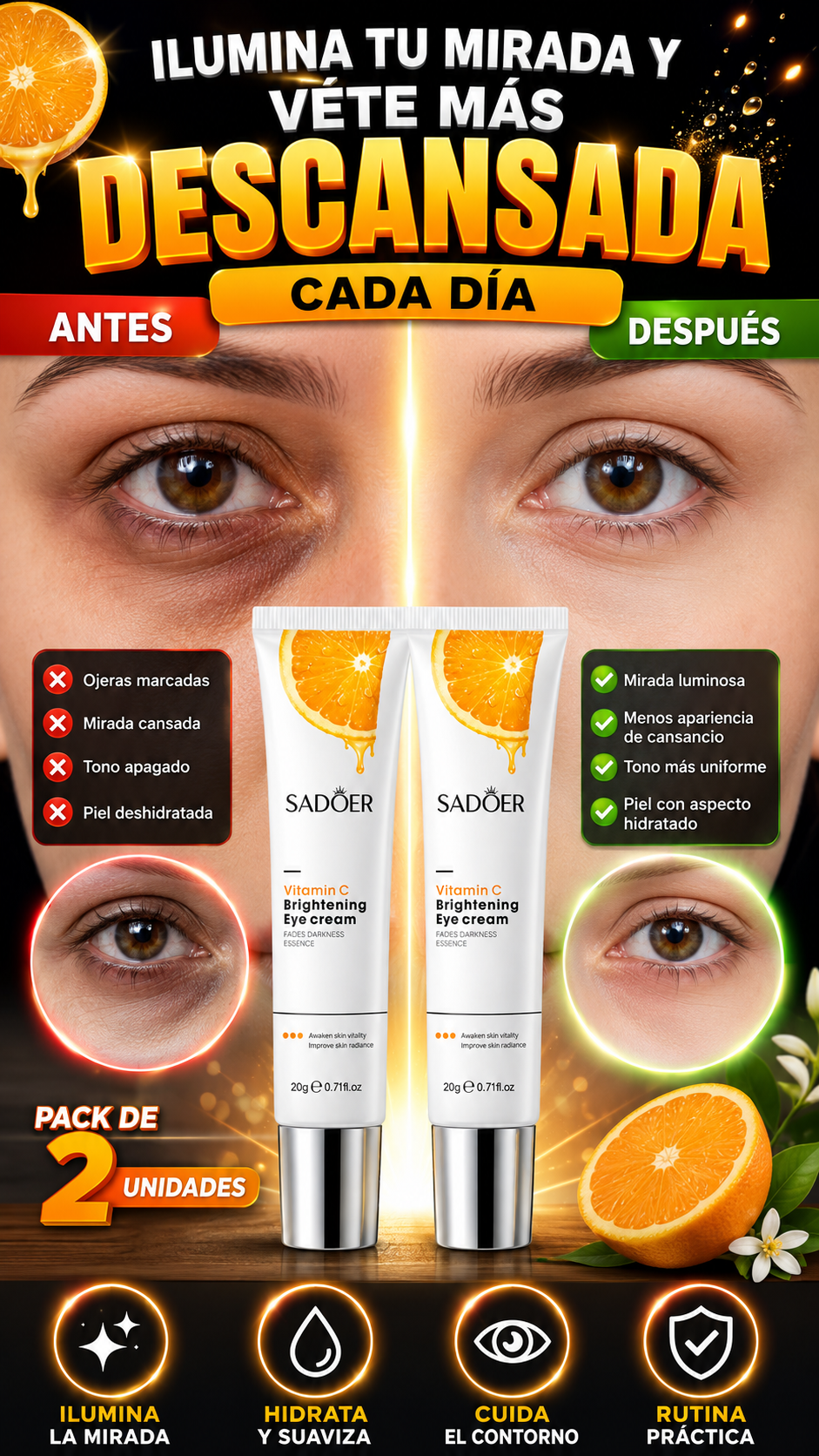 Pack de 2 Cremas de Contorno de Ojos con Vitamina C — Ilumina y mejora su apariencia