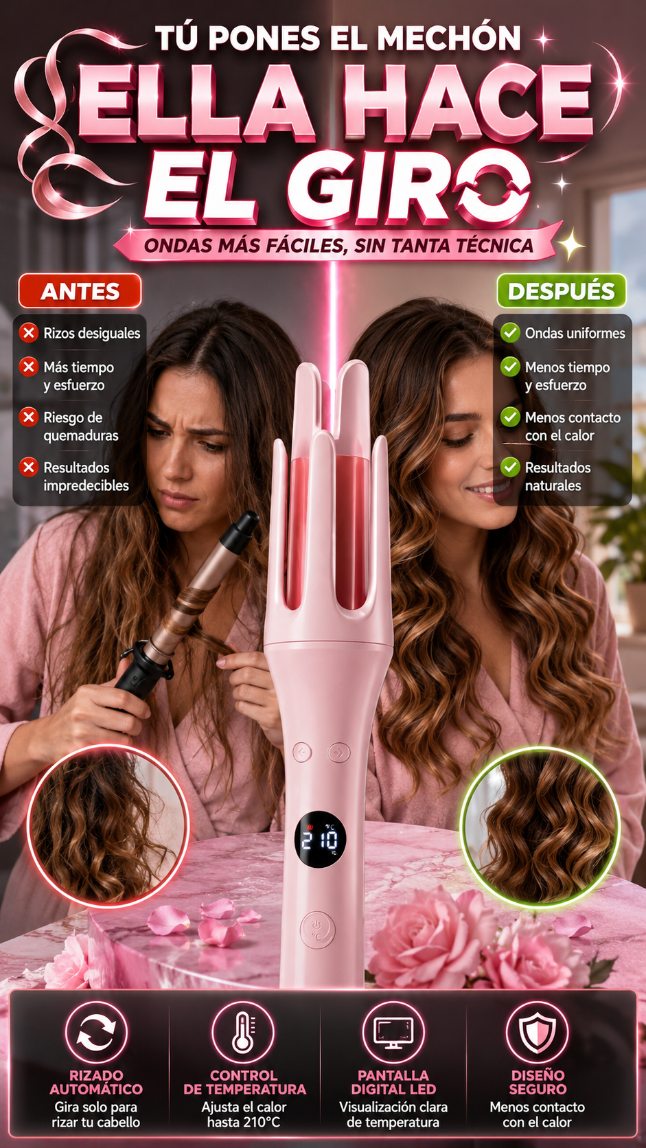 Rizadora Automática para Cabello — Crea ondas con menos esfuerzo