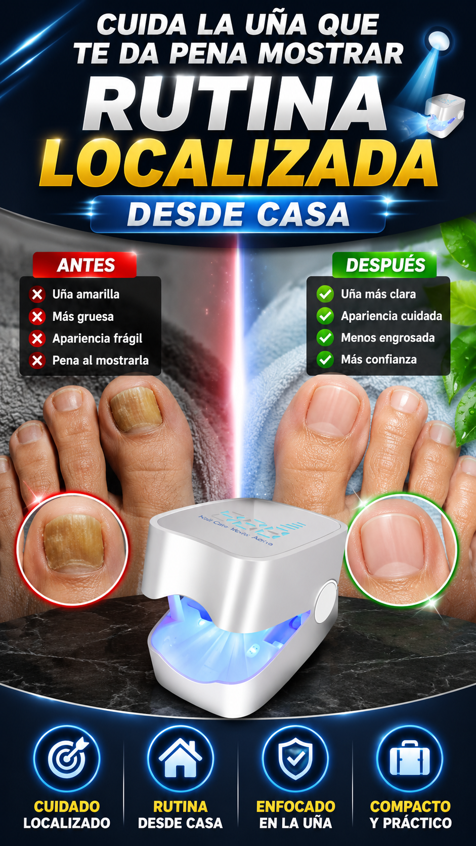 Dispositivo de Luz/Láser para Uñas — Cuidado localizado desde casa