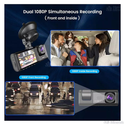 Cámara HD 1080P 3 en 1: Frontal, Trasera e Interior