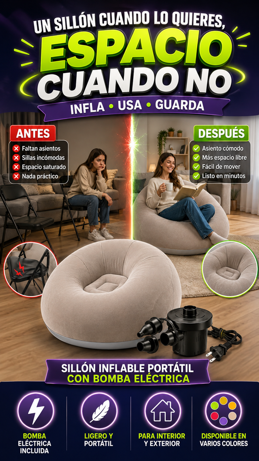 Sillón Inflable Portátil con Bomba Eléctrica — Comodidad sin ocupar espacio fijo