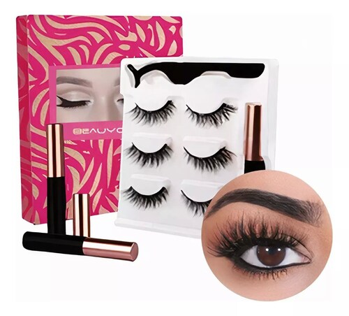 Kit De 3 Pares De Pestañas Postizas Magnéticas  Y Delineador de Ojos
