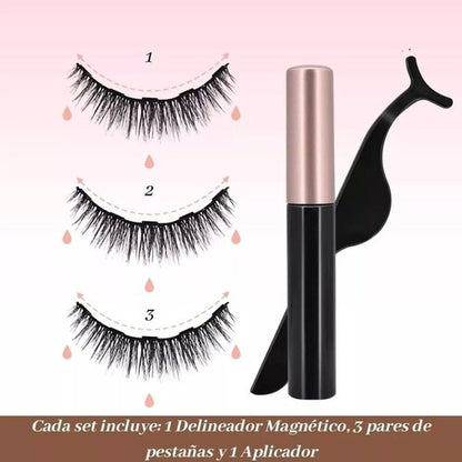 Kit De 3 Pares De Pestañas Postizas Magnéticas  Y Delineador de Ojos