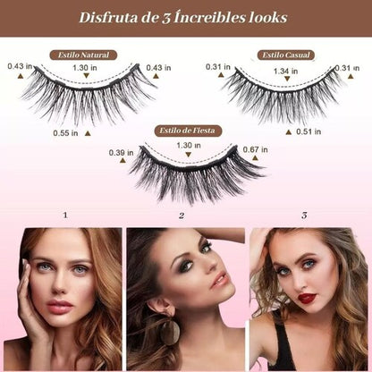Kit De 3 Pares De Pestañas Postizas Magnéticas  Y Delineador de Ojos