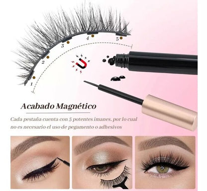 Kit De 3 Pares De Pestañas Postizas Magnéticas  Y Delineador de Ojos