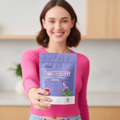 Vivonu Vitex Suplemento de Azazaña para Mujer, Extracto de Sauza 1000 mg, contiene semillas de uva, coenzima Q10 vitamina B12 y otros productos para el equilibrio hormonal para aliviar los calambres menstruales