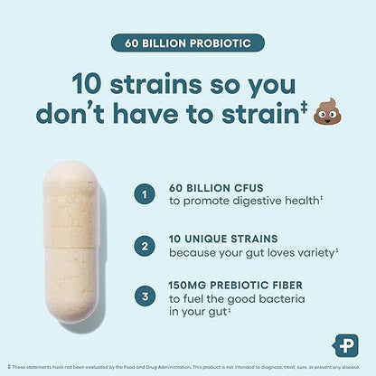 Paquete óptimo de salud intestinal: 60 mil millones de probióticos + enzimas digestivas para comodidad digestiva y apoyo inmunológico