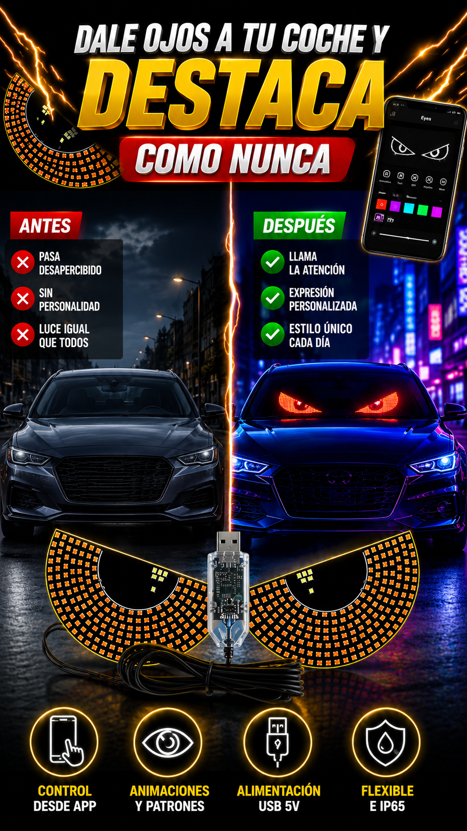 Luces LED USB para Coche con Control por App — Dale personalidad a tu coche