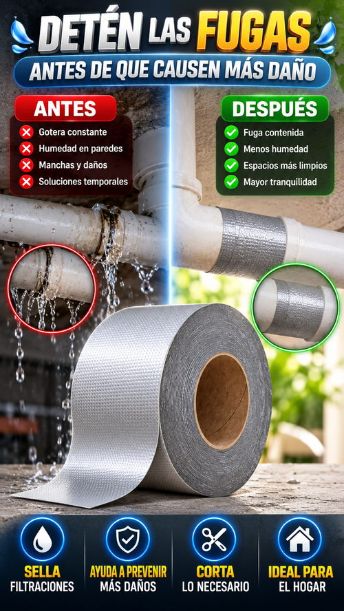 Cinta Impermeable de Reparación Tapagoteras — Ayuda a contener fugas rápidamente